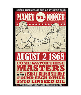 "Manet vs Monet" Vintage Boxing Poster Sticker | Alt Art History | Design by Lee Bretschneider