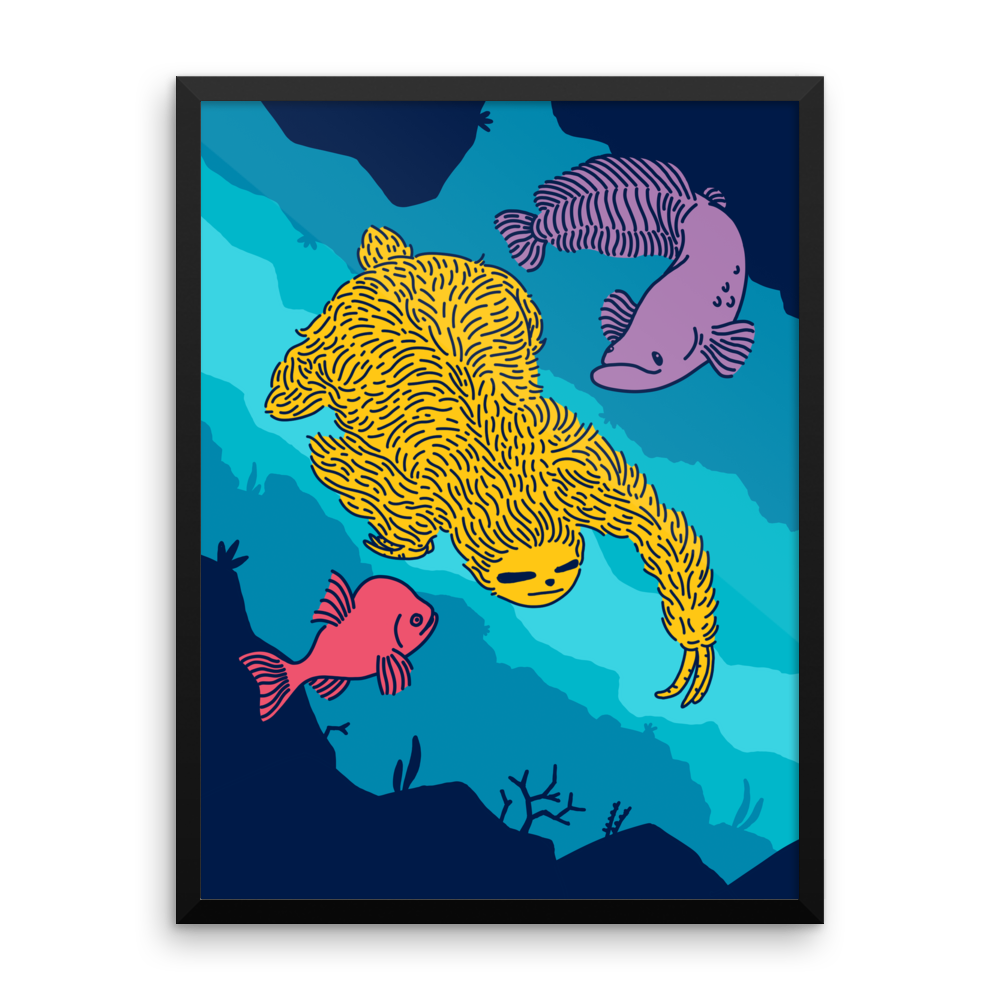 "Swimming Sloth" Framed Poster